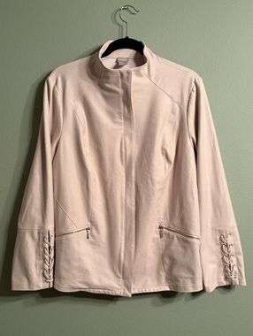 Chico's Elegant Cream Faux Leather Zip-Front Jacket - Size 2 (US 12-14)